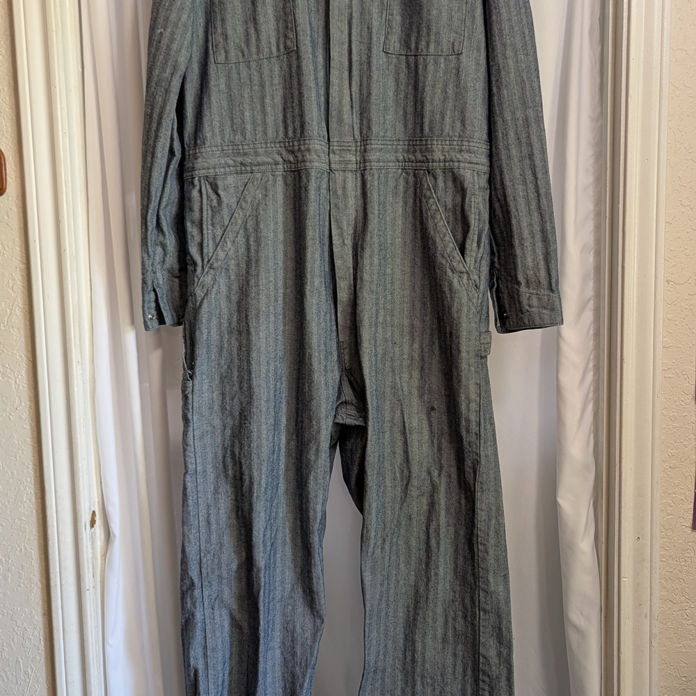Dickies Coveralls Mens Stripe Jumpsuit Mechanic Workwear Full Zip Size 44